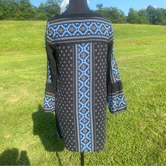Loft Blue / Black Print Shift Tunic Dress Small Petite - lightweight - Picture 6 of 6